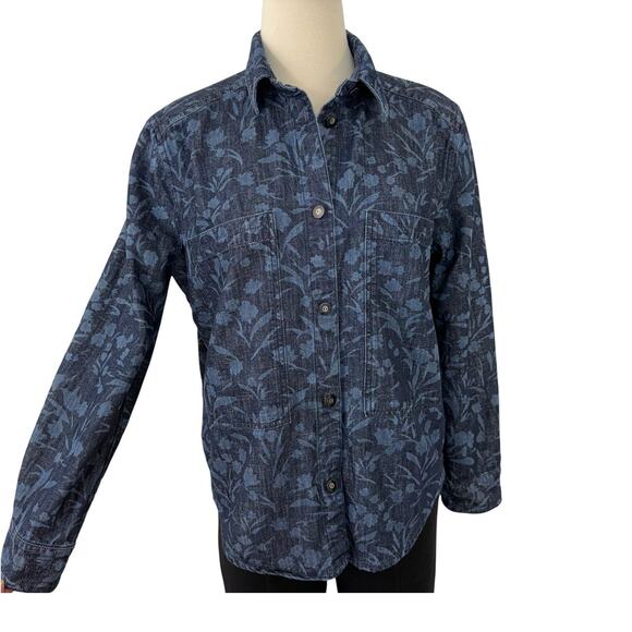 Giorgio Armani Denim Chambray Shirt Floral Lurex Blue/Gold IT 46 (US 10) - Picture 1 of 14